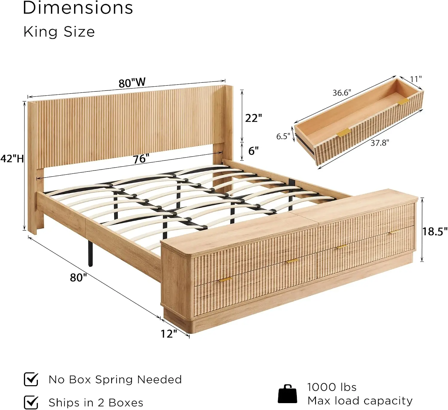 Fluted King Size Bed Frame wit - King Size Bed Frame With Storage Drawers review and price