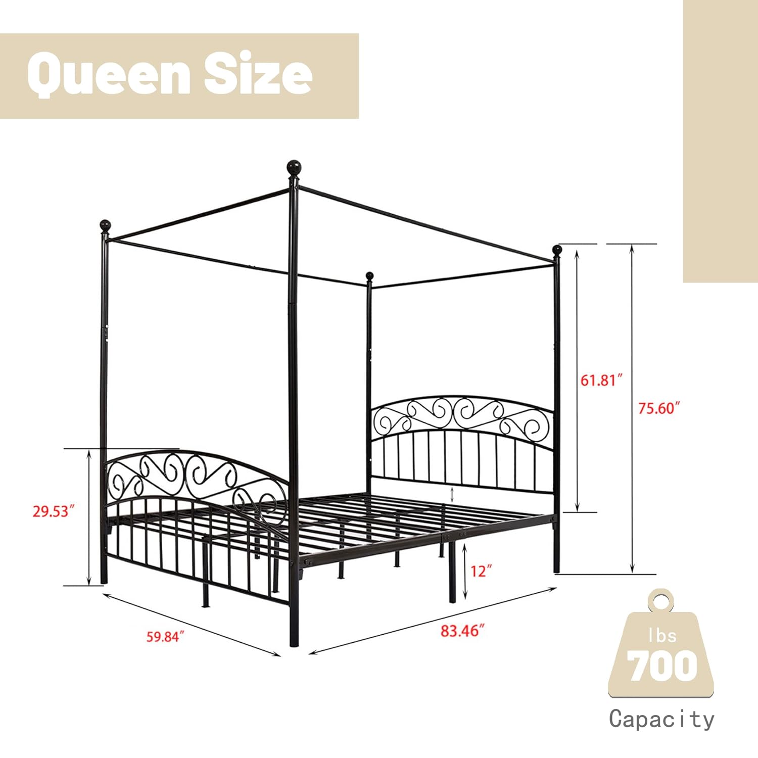 Queen Size Metal Canopy Bed Fr - Canopy Bed Frame Metal Queen review and price