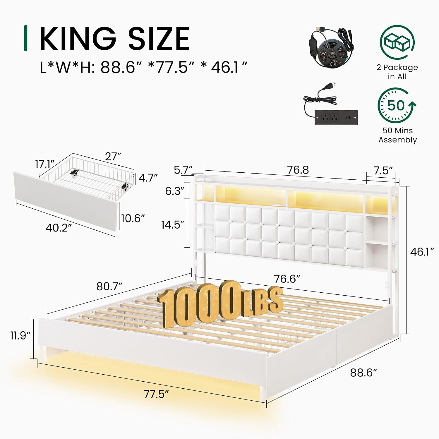 King Size Wooden Bed Frame Sto - King Size Bed Frame With Storage Drawers review and price
