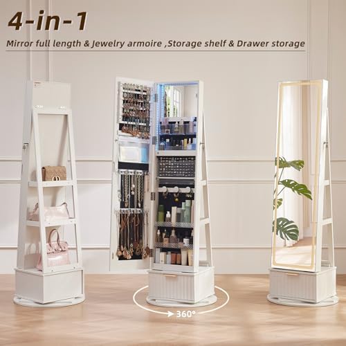 Fluted 360° Swivel Jewelry Arm - Full Length Mirror Jewelry Armoire review and price