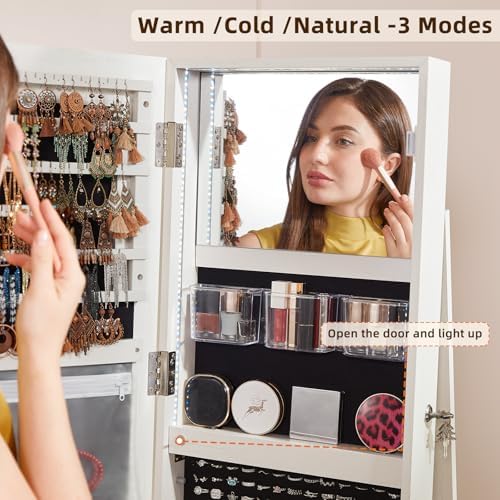 Fluted 360° Swivel Jewelry Arm - Full Length Mirror Jewelry Armoire review and price