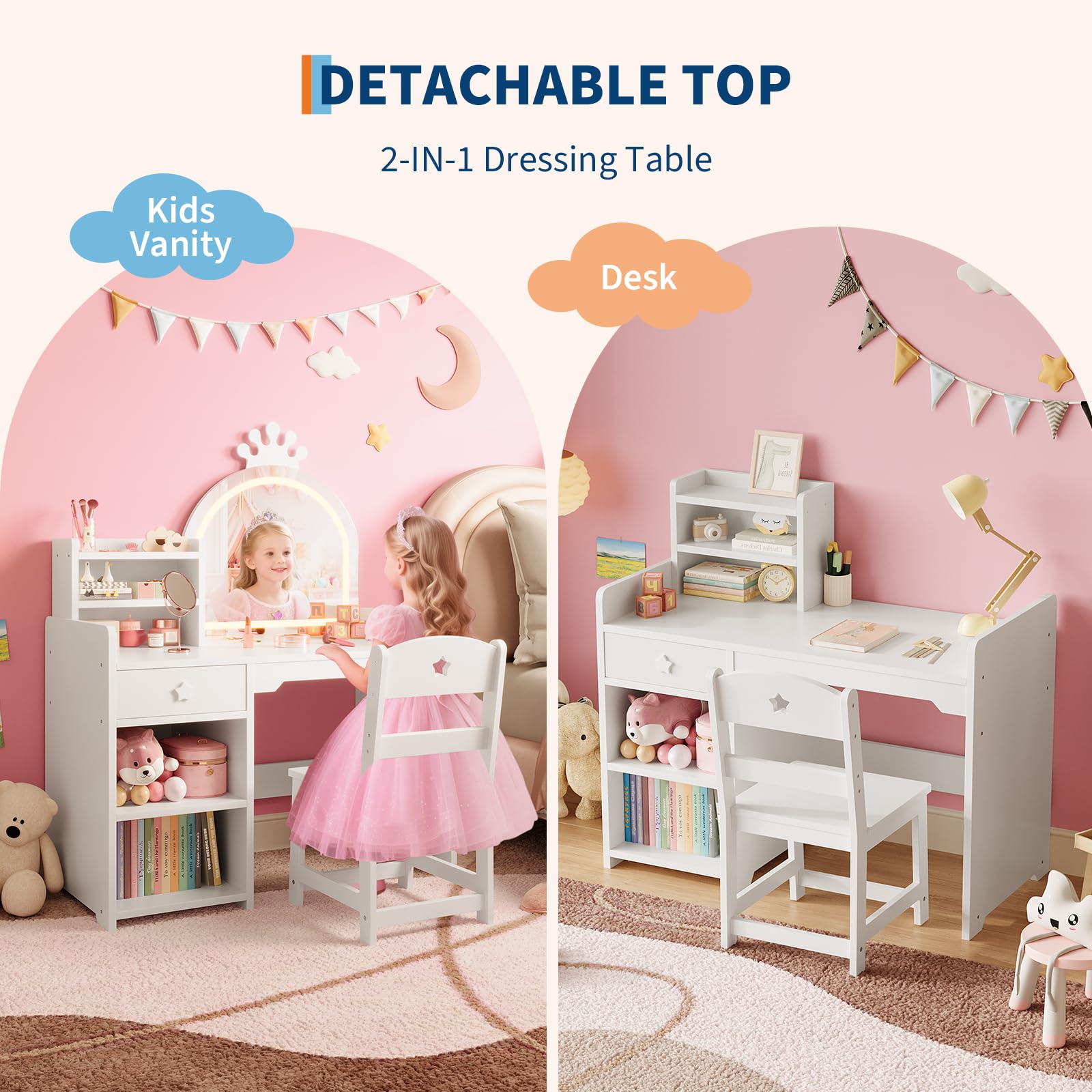 Kids Vanity Table & Chair Set  - Dressing Table Vanity With Lighted Mirror review and price