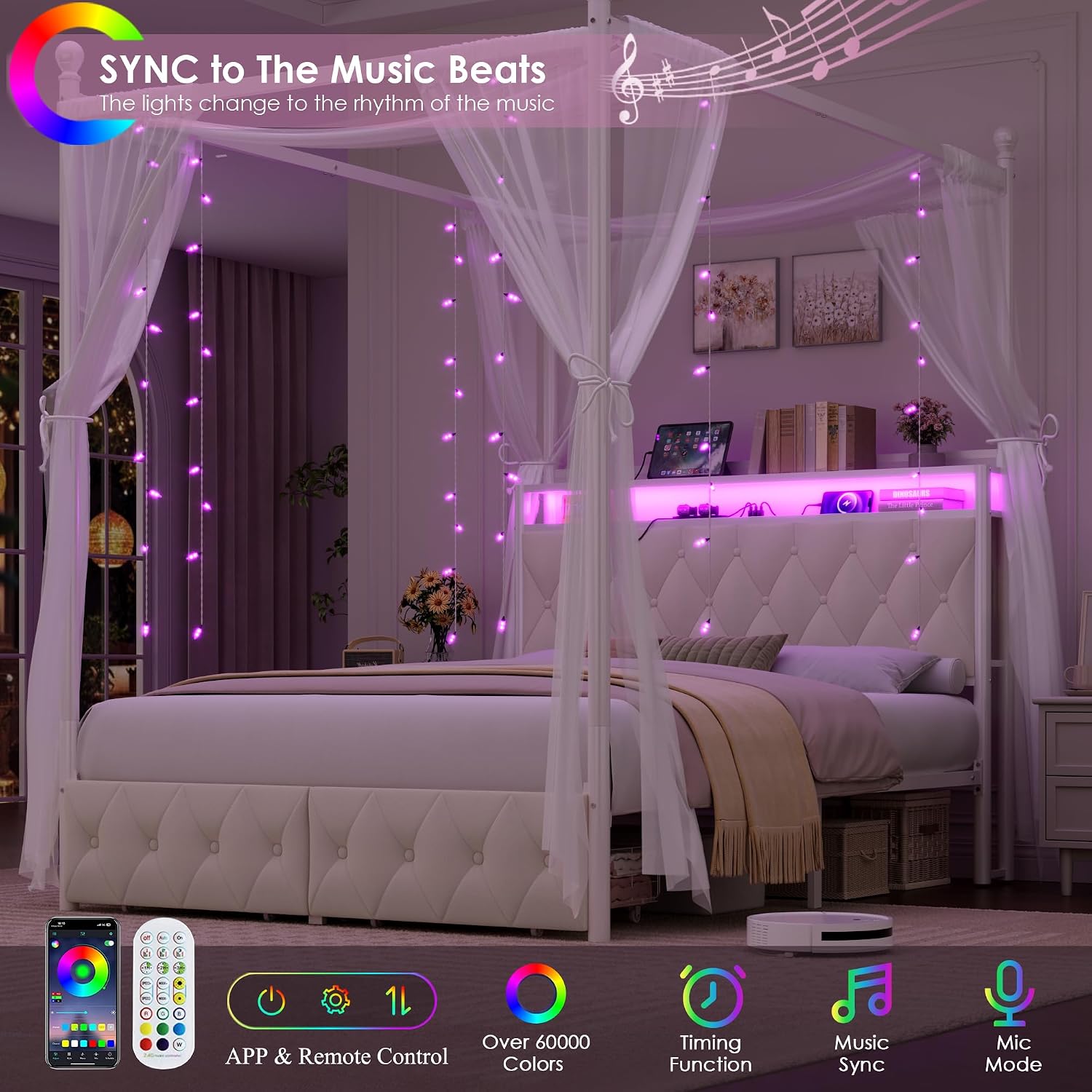 Queen Size LED Canopy Bed Fram - Canopy Bed Frame Metal Queen review and price