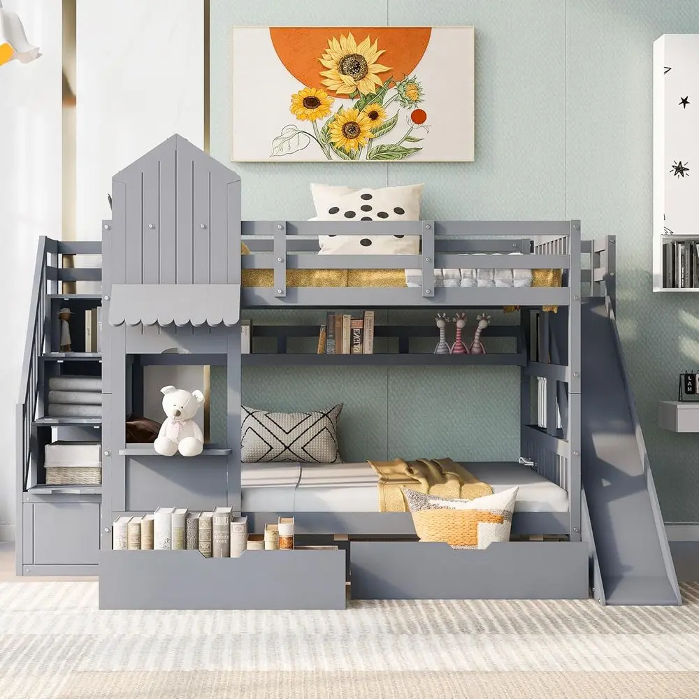 Full-Size Over Full Bunk Bed w - Bunk Bed With Stairs And Slide review and price