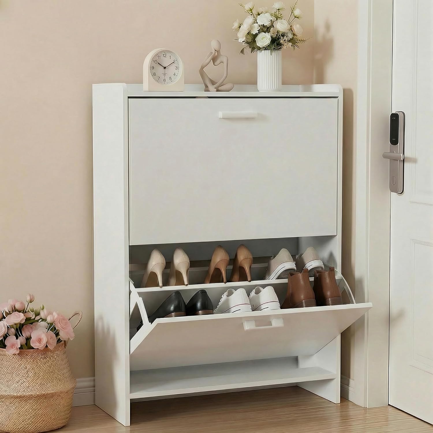 #Narrow Shoe Cabinet with 2 Fl - Shoe Rack Cabinet Narrow Entryway review and price