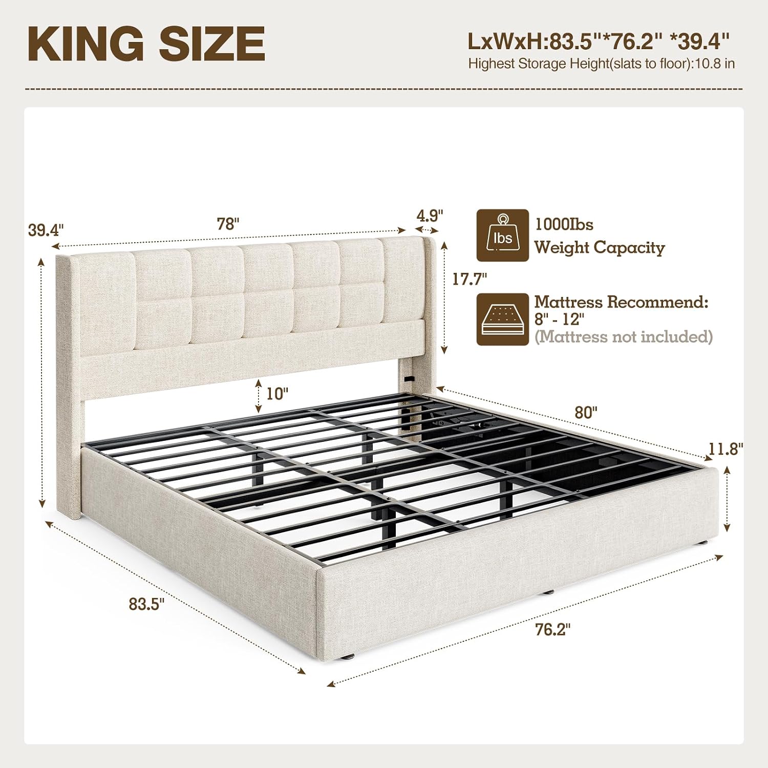 King Bed Frame with Hydraulic  - Gas Lift Storage Bed Hydraulic review and price
