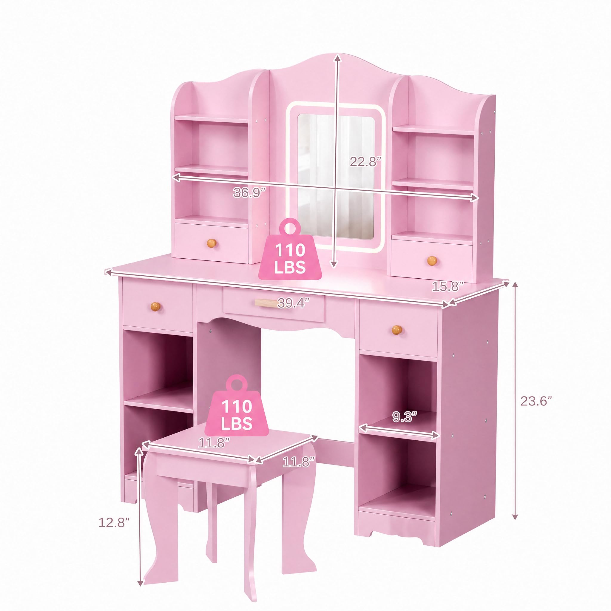 Kids Vanity with 3-Color Light - Dressing Table Vanity With Lighted Mirror review and price