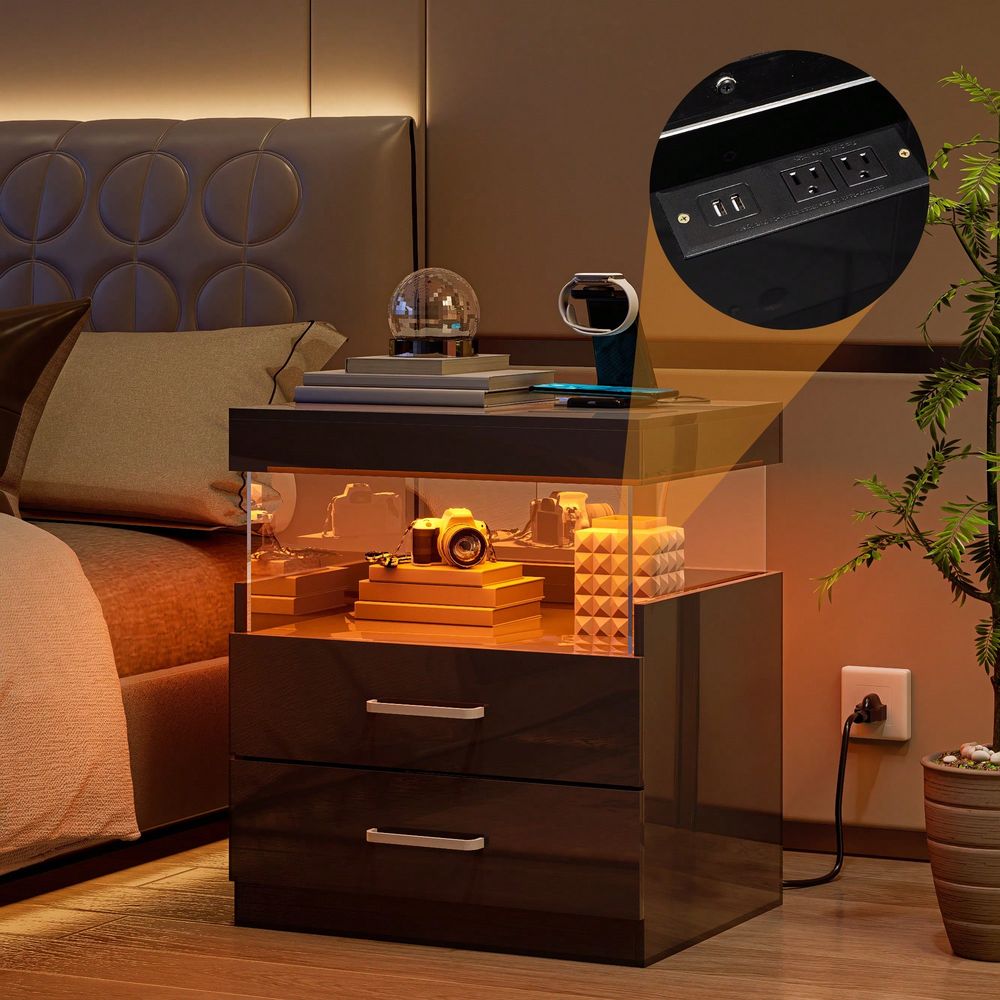 Black LED End Table Nightstand - Floating Nightstand With Led Light review and price