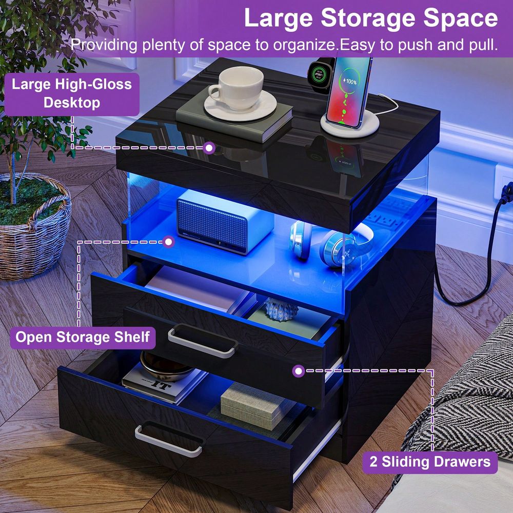 Black LED End Table Nightstand - Floating Nightstand With Led Light review and price