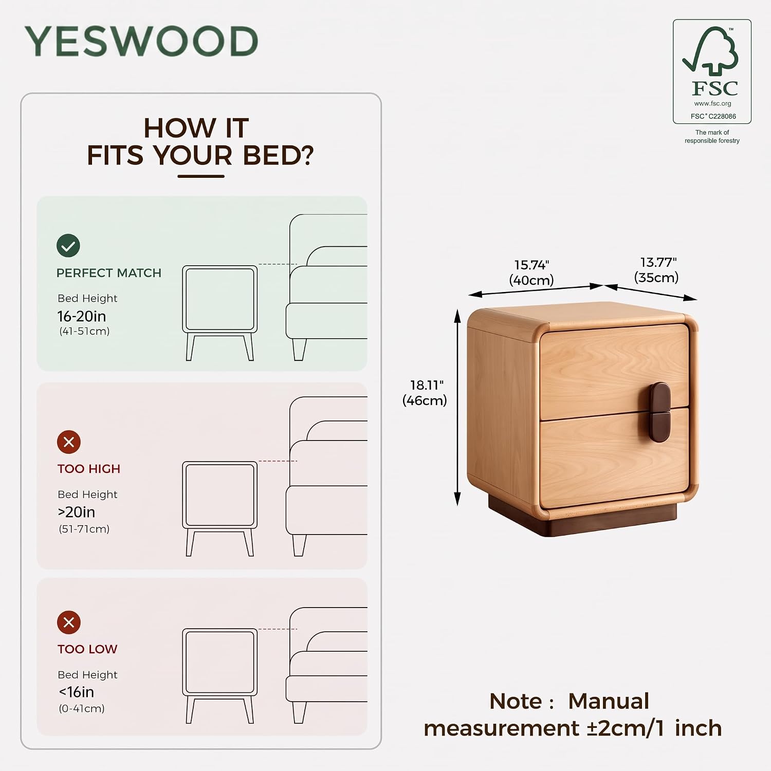 Solid Wood 2-Drawer Nightstand - Solid Wood Nightstand 2 Drawers review and price