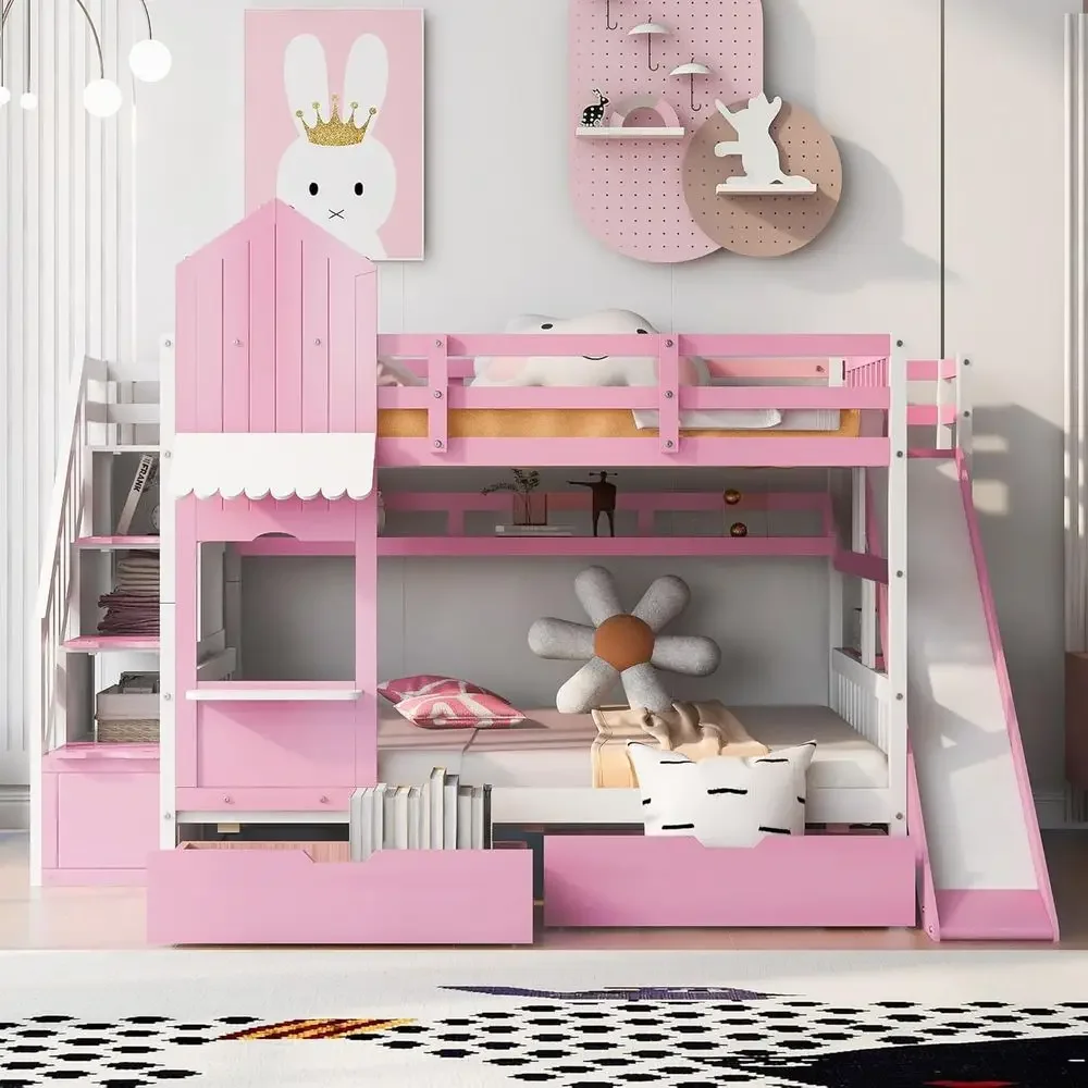 Kids Bunk Bed with Stairs, Sli - Bunk Bed With Stairs And Slide review and price