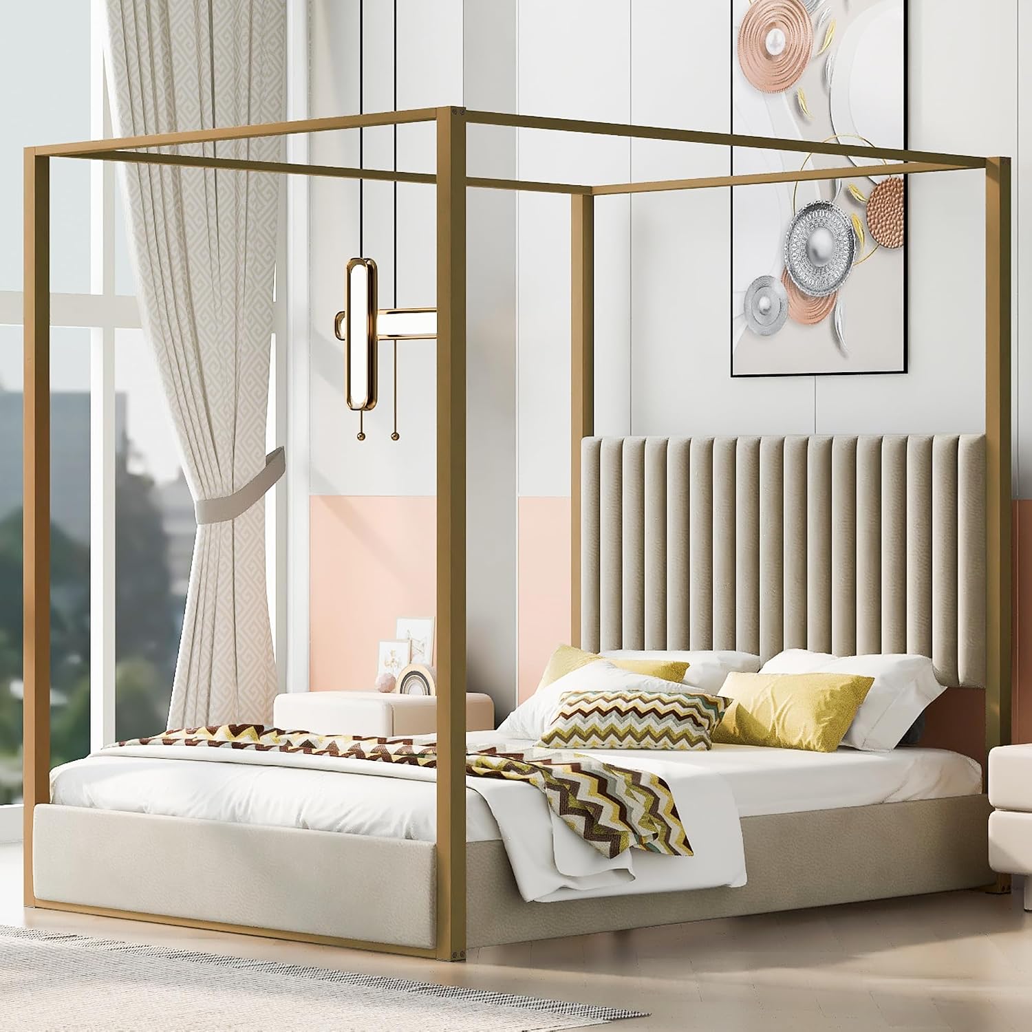 Modern 4-Poster Canopy Bed Que - Canopy Bed Frame Metal Queen review and price