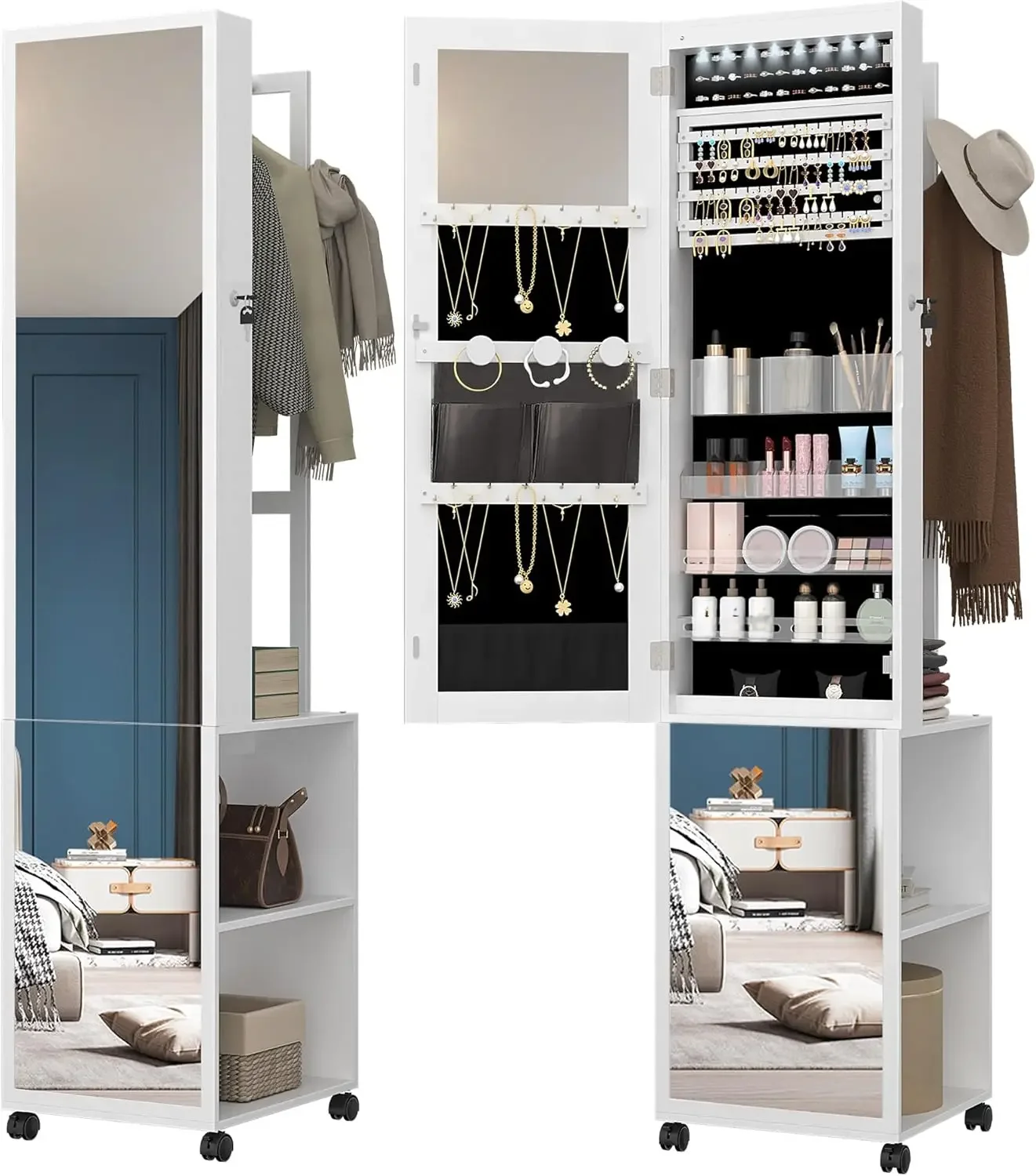 8 LEDs Jewelry Cabinet Armoire - Full Length Mirror Jewelry Armoire review and price