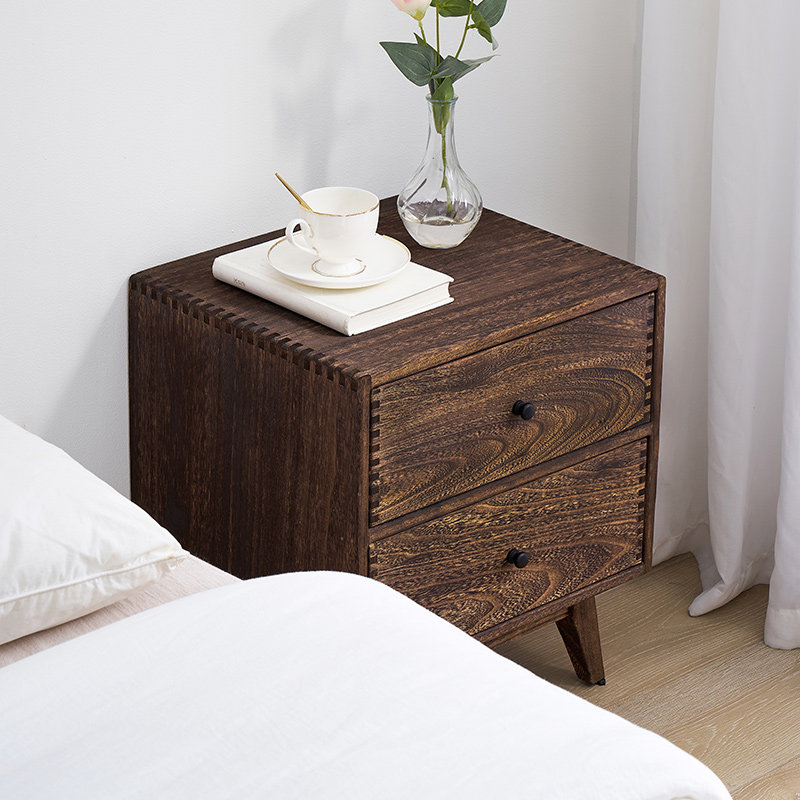 Retro Solid Wood Bedroom Night - Solid Wood Nightstand 2 Drawers review and price