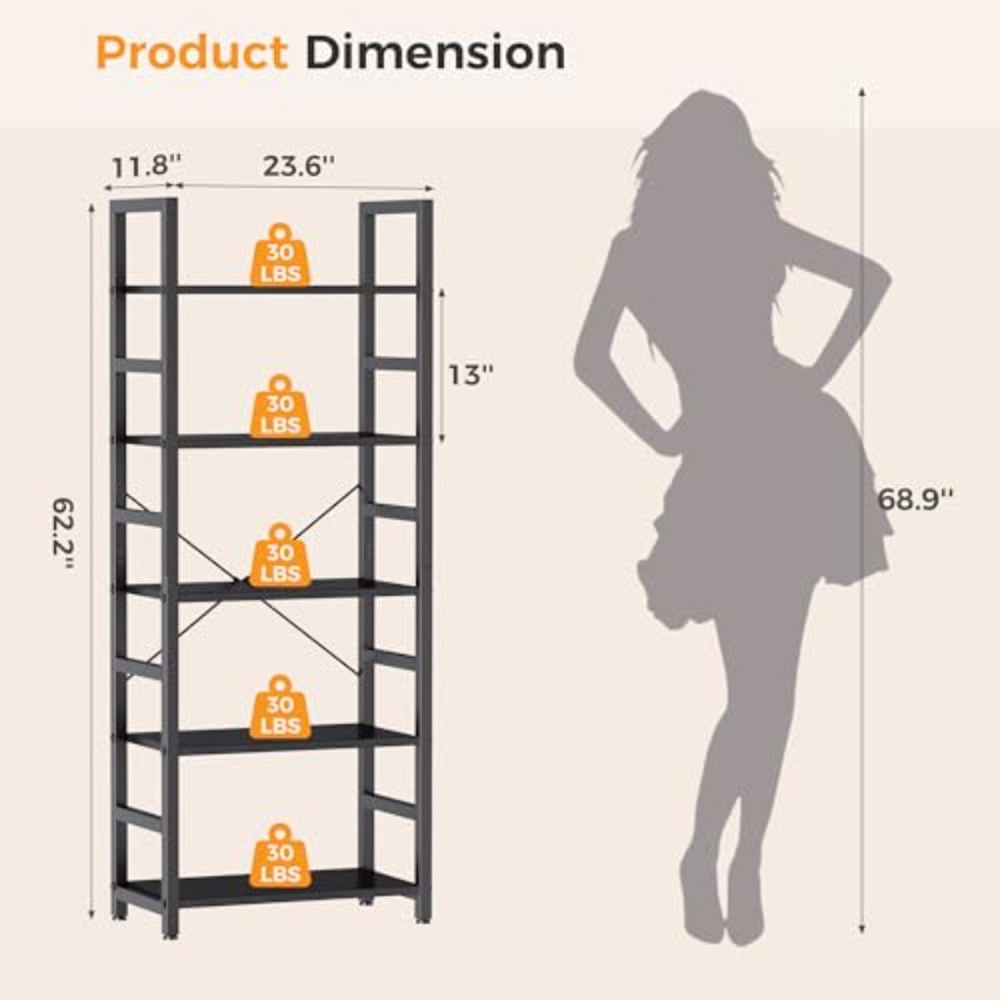 5-Tier Bookshelf, Modern Tall  - Storage review and price