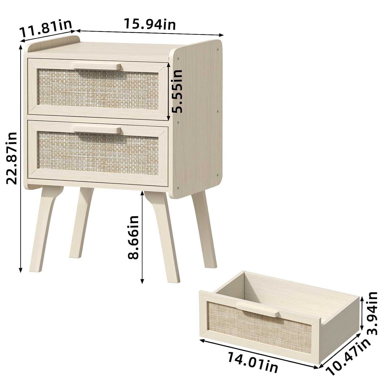 Rattan Nightstand Set of 2, 2  - Solid Wood Nightstand 2 Drawers review and price