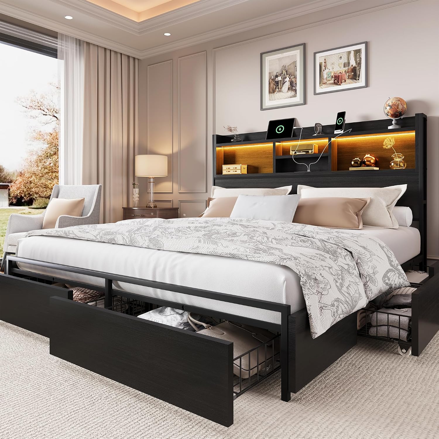 King Size Bed Frame with 6 Sto - King Size Bed Frame With Storage Drawers review and price