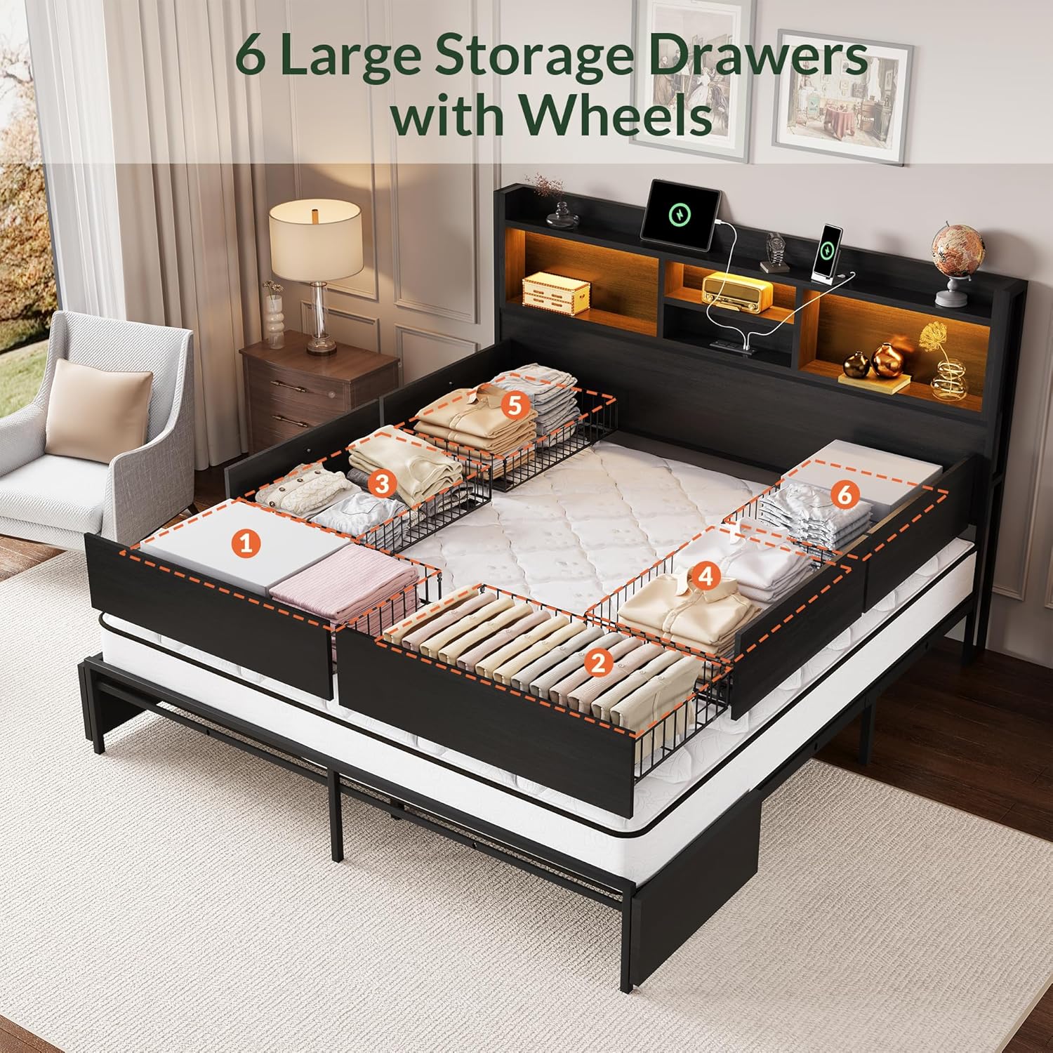 King Size Bed Frame with 6 Sto - King Size Bed Frame With Storage Drawers review and price