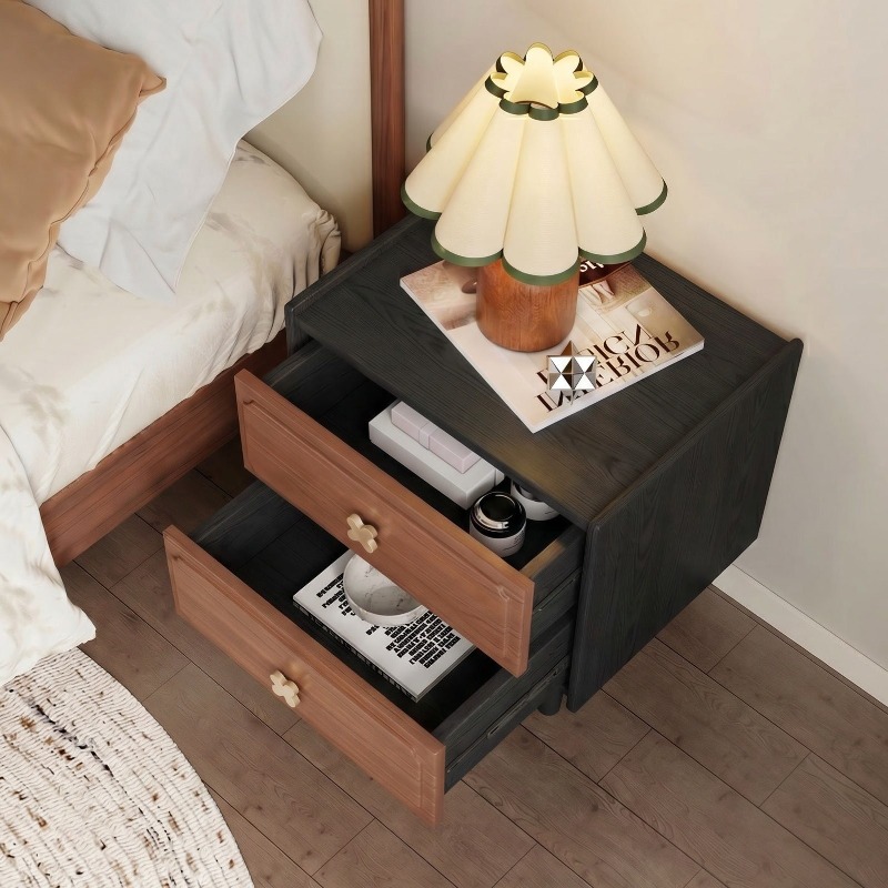 Home Furniture Solid Wood Blac - Solid Wood Nightstand 2 Drawers review and price