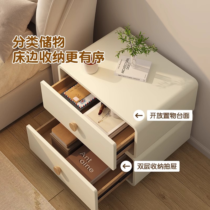 Minimalist Cream Bedside Cabin - Solid Wood Nightstand 2 Drawers review and price