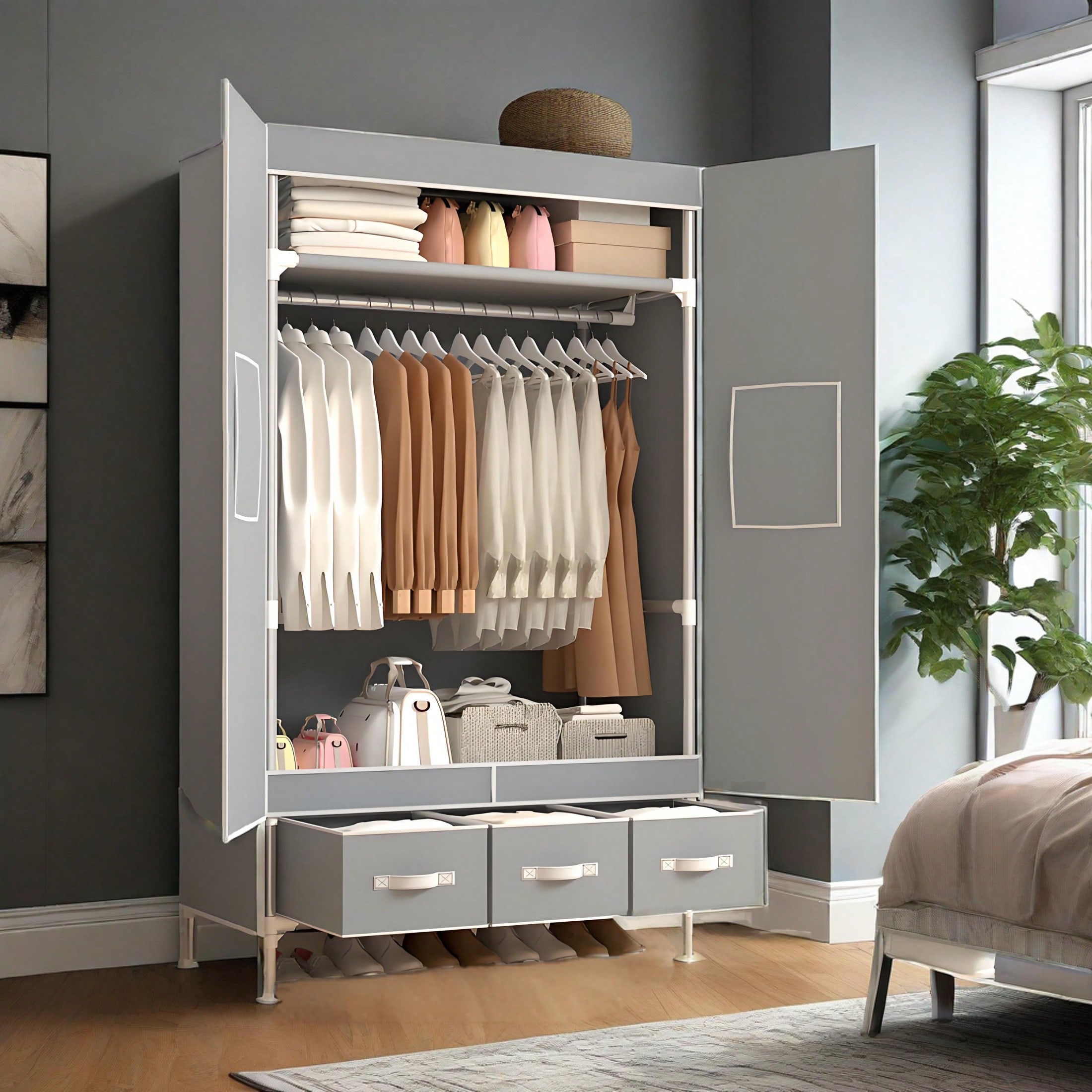 Portable Closet Wardrobe, 57.4 - Wardrobe Closet Portable Fabric Cover review and price