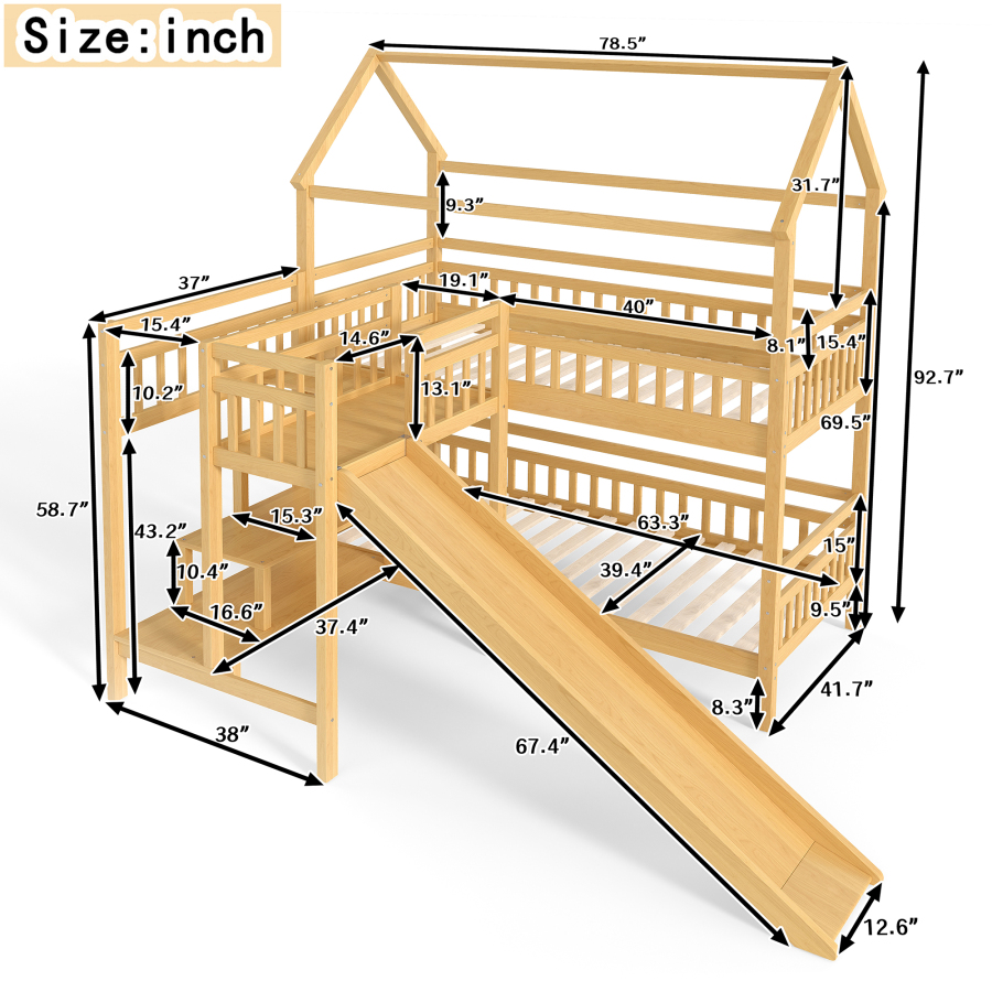 Twin House-shaped Bunk bed wit - Bunk Bed With Stairs And Slide review and price