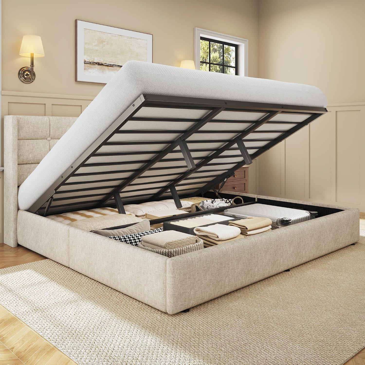 King Size Lift Storage Bed Fra - Gas Lift Storage Bed Hydraulic review and price
