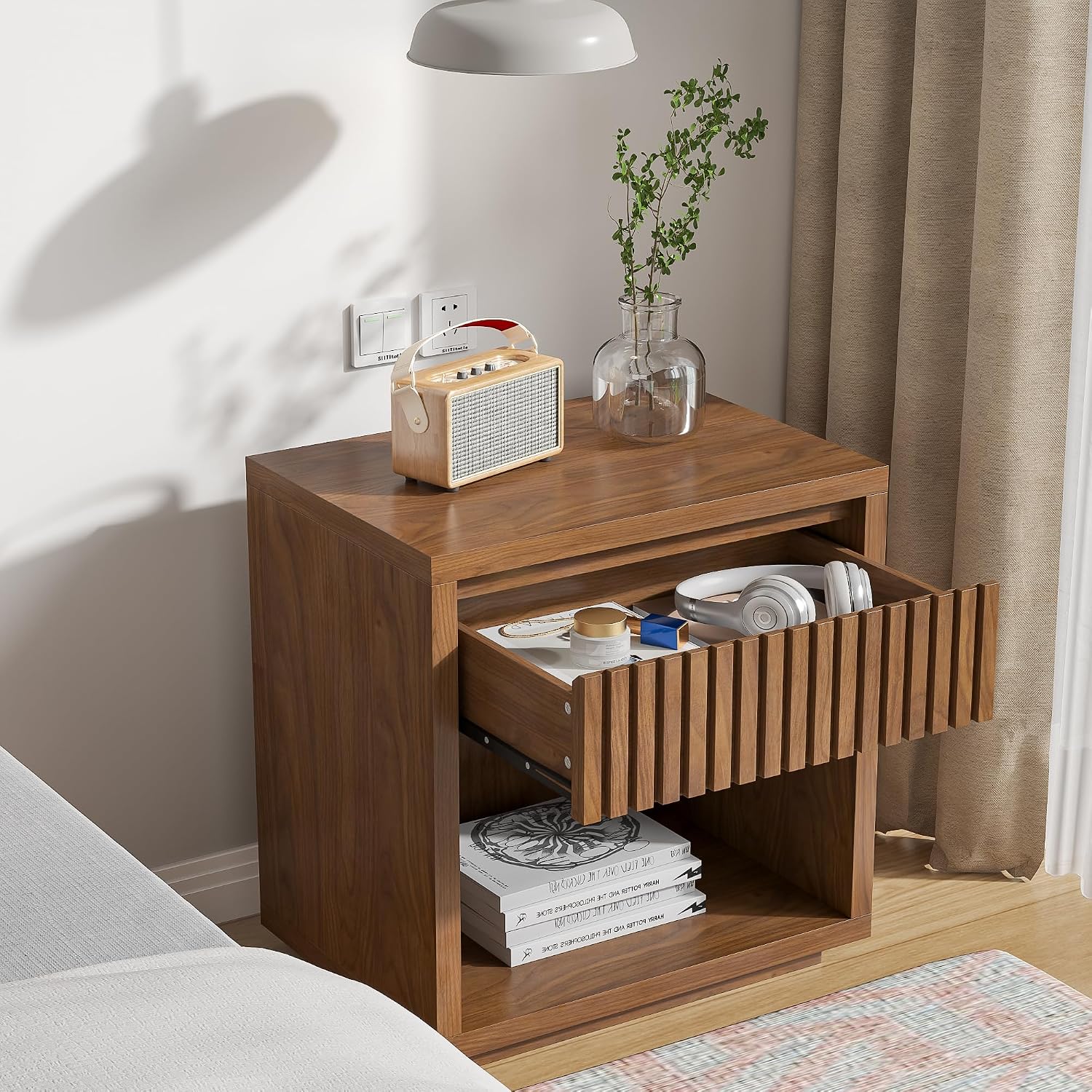2-Drawer Fluted Nightstand Set - Solid Wood Nightstand 2 Drawers review and price