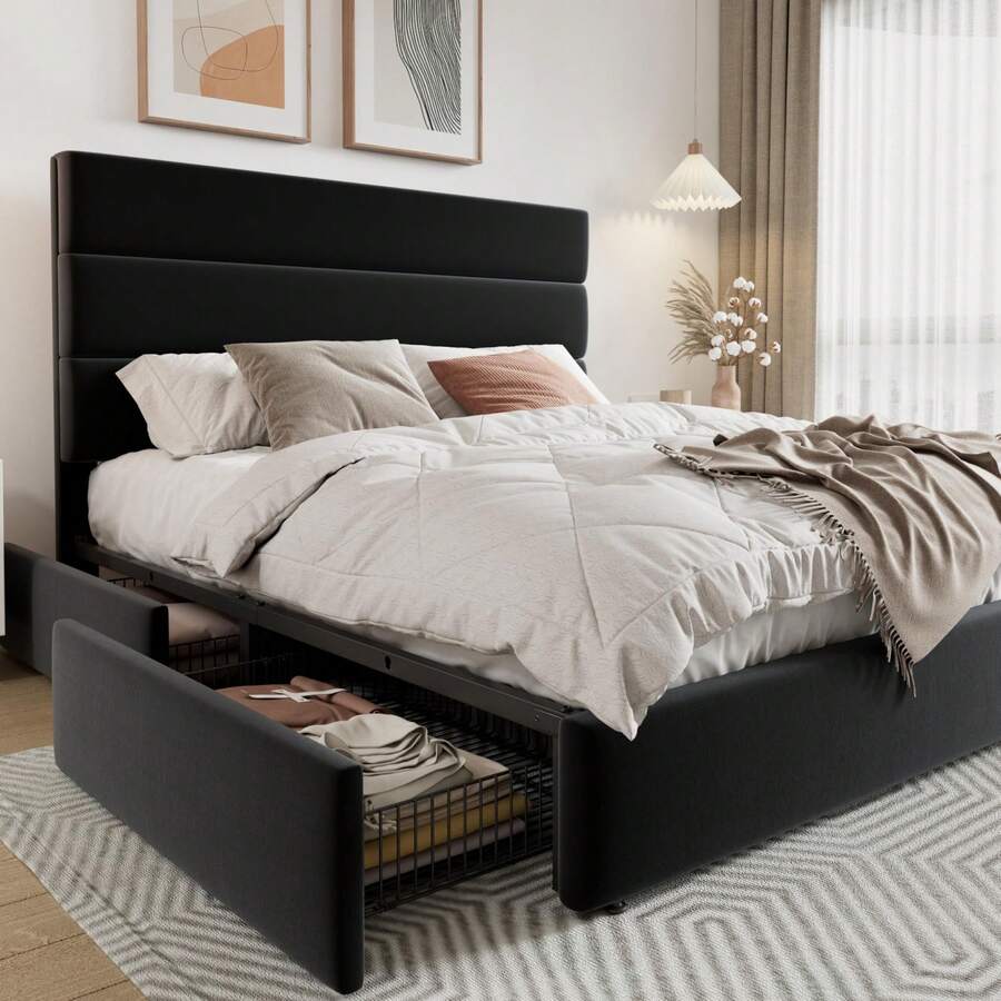 Full/Queen/King Size Platform  - King Size Bed Frame With Storage Drawers review and price