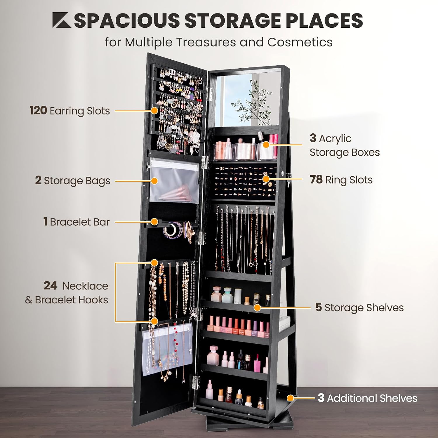 Black Standing Lockable 360 Sw - Full Length Mirror Jewelry Armoire review and price